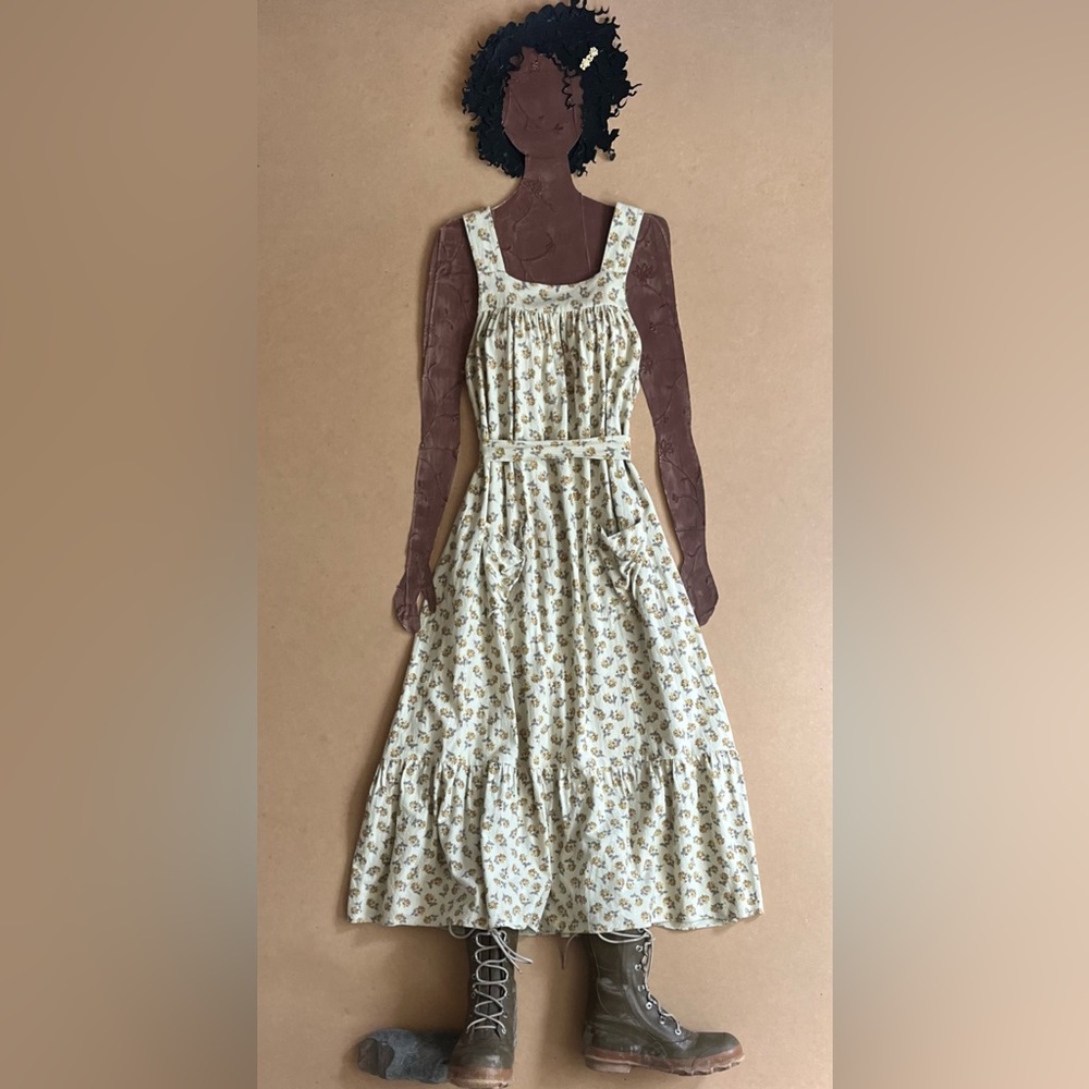 Dôen Eve Dress Raw Silk Yellow Cottage Garden sz M